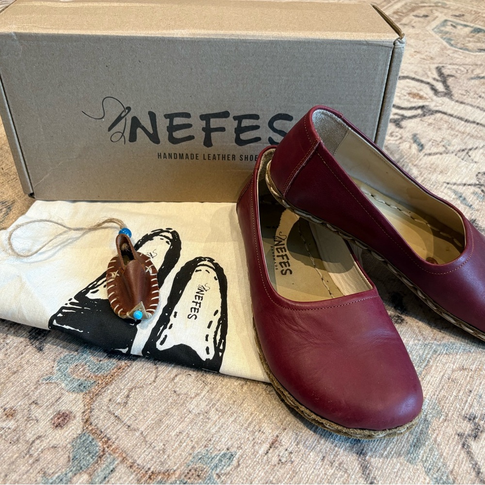 Women's Grounding Barefoot Burgundy Leather Shoes